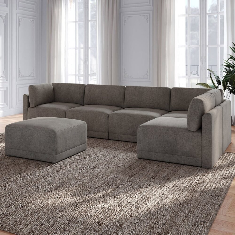 Thomasville Fallon Modular Sectional 6-piece Gray with Ottoman