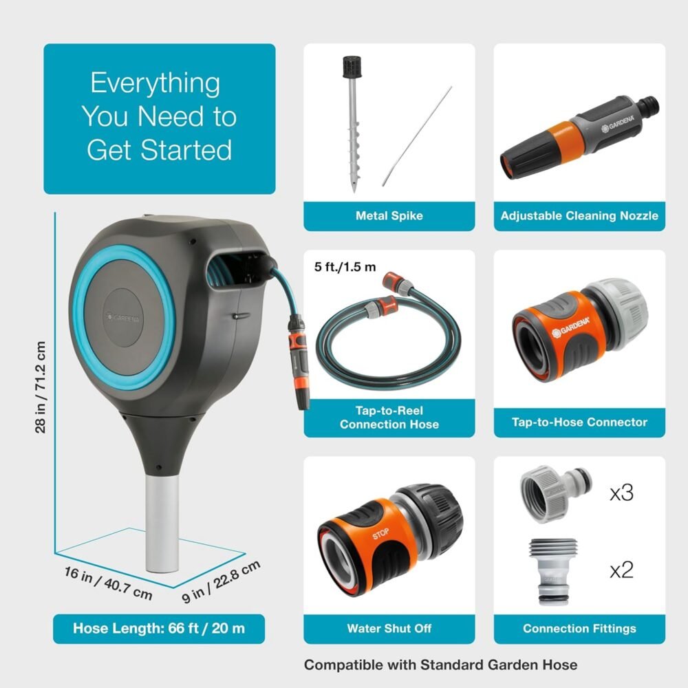 66ft Retractable Garden Hose Reel – 360° Swivel w/ Metal Spike, No Drill Installation, Easy Setup | Limited Units Only