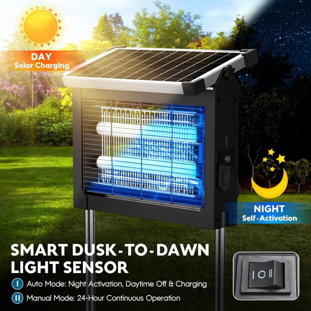 Solar Bug Zapper: Outdoor Waterproof Electric Mosquito and Fly Zapper with Smart Light Sensor
