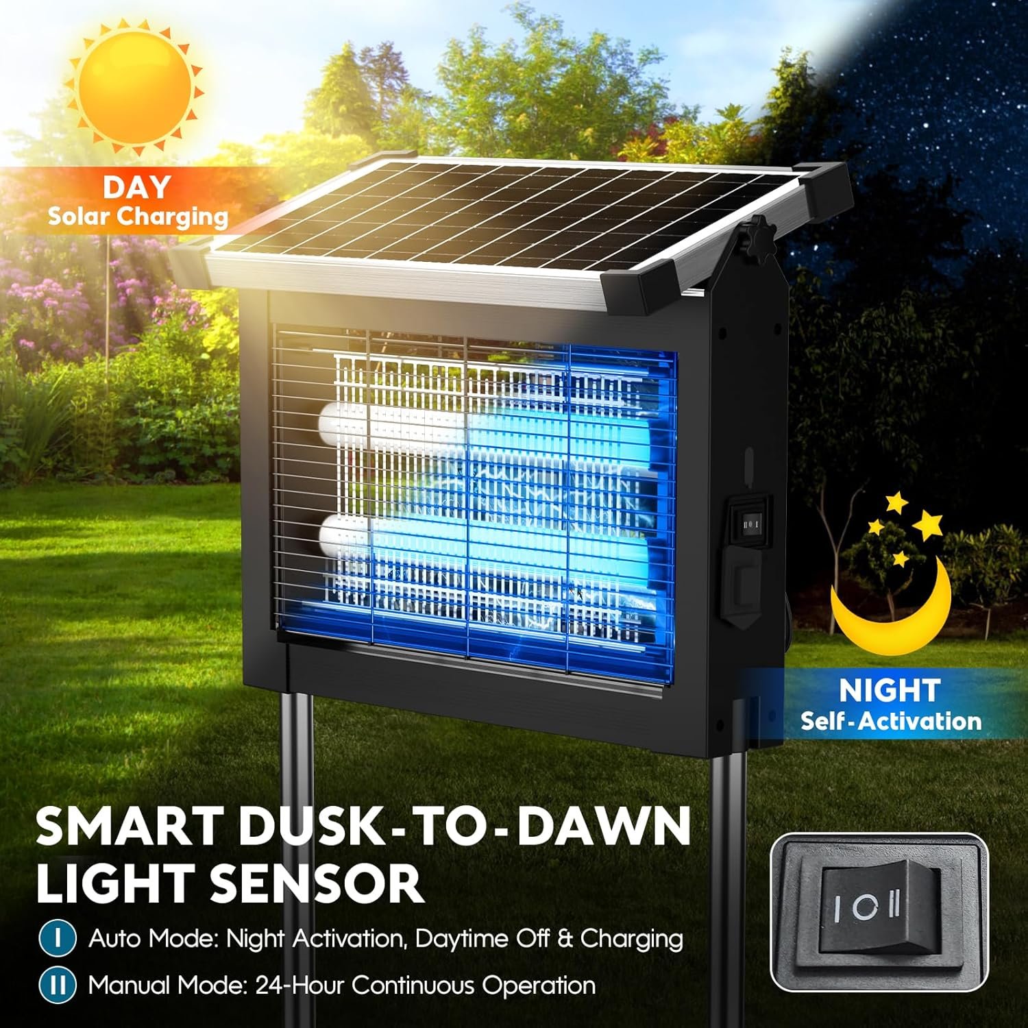 Solar Bug Zapper: Outdoor Waterproof Electric Mosquito and Fly Zapper with Smart Light Sensor