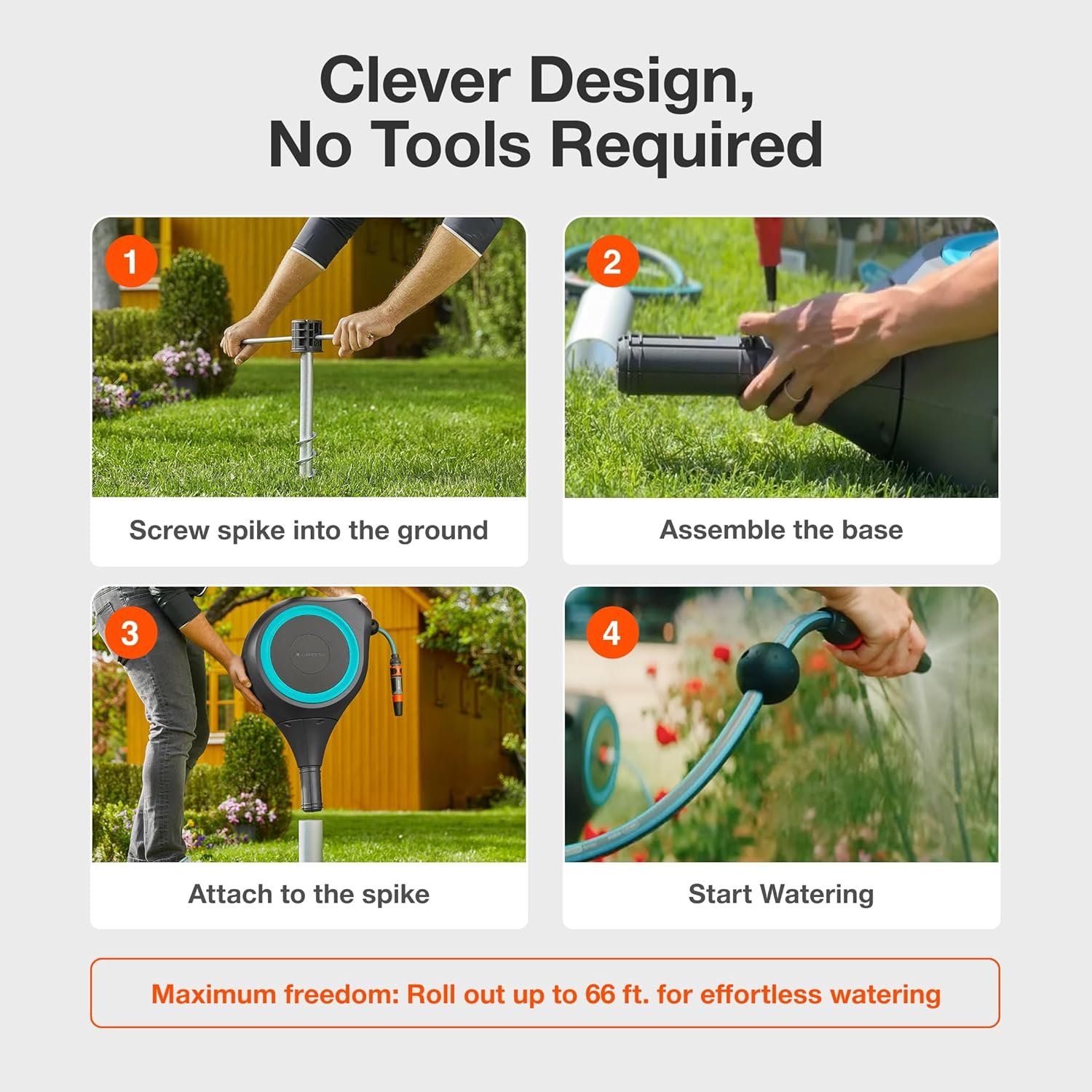 66ft Retractable Garden Hose Reel – 360° Swivel w/ Metal Spike, No Drill Installation, Easy Setup | Limited Units Only - Image 5