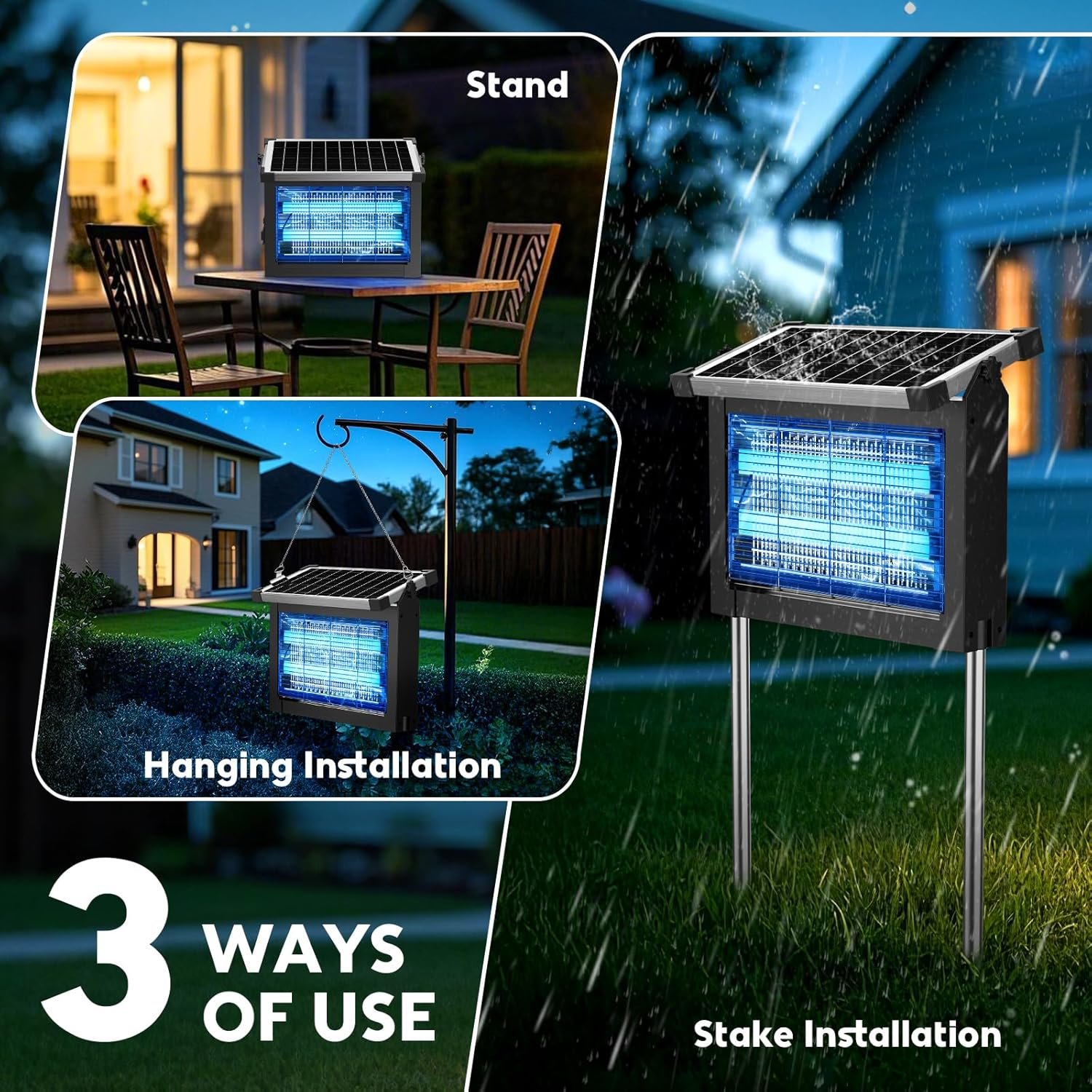 Solar Bug Zapper: Outdoor Waterproof Electric Mosquito and Fly Zapper with Smart Light Sensor - Image 4