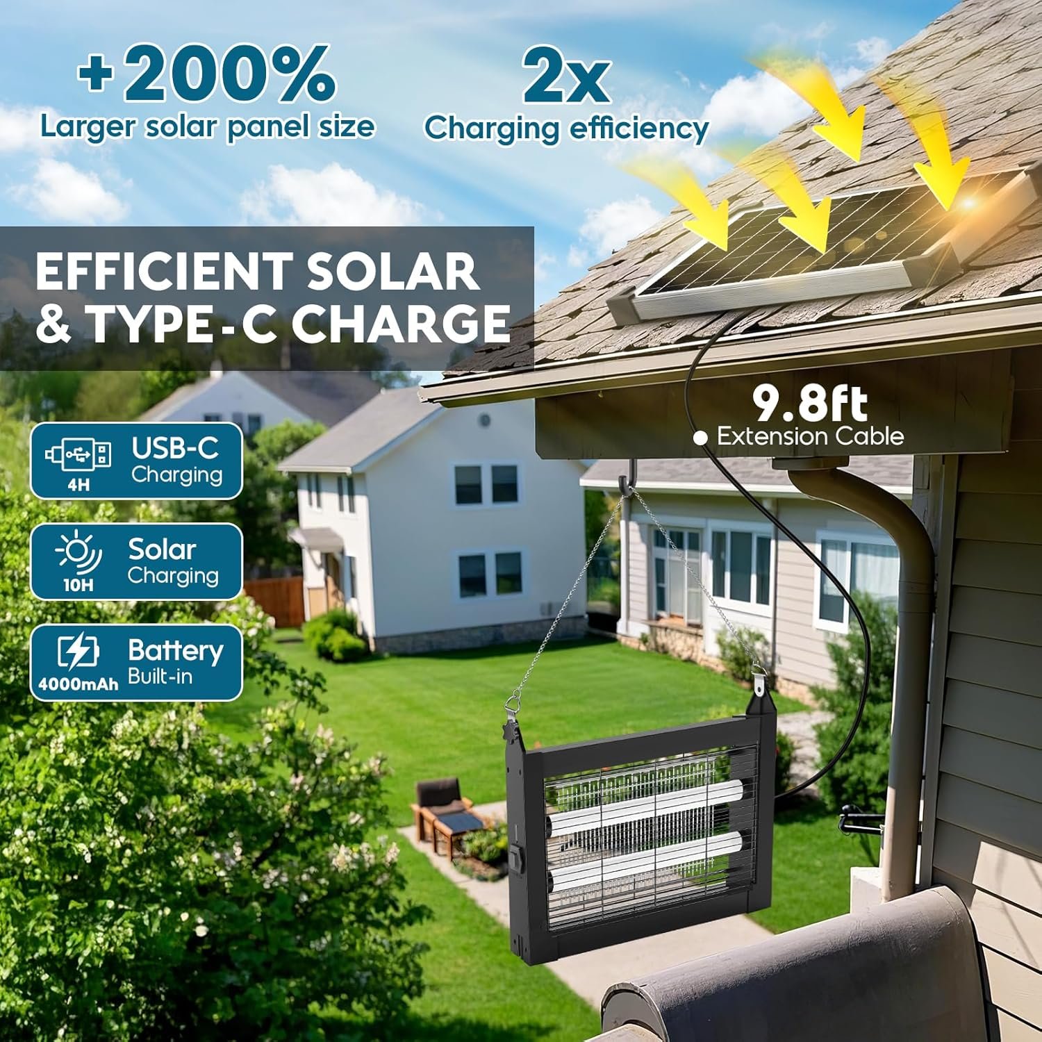 Solar Bug Zapper: Outdoor Waterproof Electric Mosquito and Fly Zapper with Smart Light Sensor - Image 5